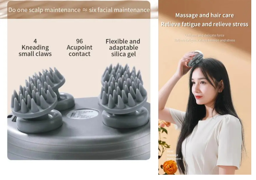 Portable Cordless Head Scratcher Stress Relax Hair Growth Electric Head Massager with 4 Claws for Deep Massage